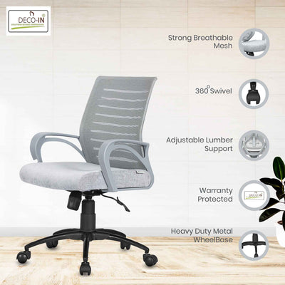 DECOIN Nomos Ergonomic Medium Back Premium Executive Office Chair Grey