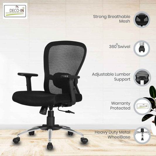 DECOIN Ergon Ergonomic Medium Back Premium Executive Office Chair Black