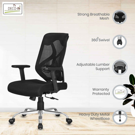 DECOIN Ergon Relax Ergonomic Medium Back Premium Executive Office Chair Black