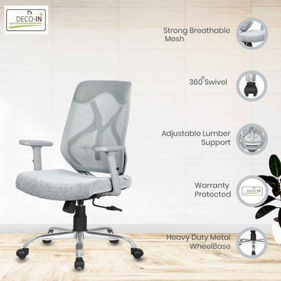 DECOIN Ergon Relax Ergonomic Medium Back Premium Executive Office Chair Grey