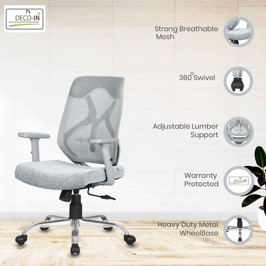 DECOIN Ergon Relax Ergonomic Medium Back Premium Executive Office Chair Grey