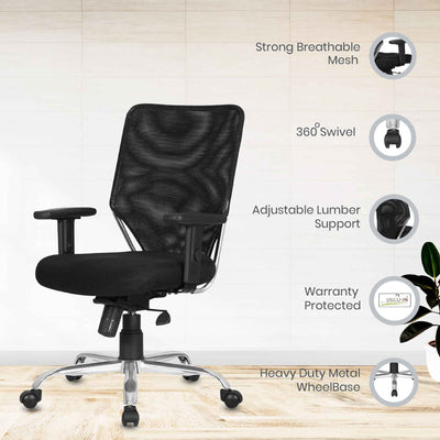 DECOIN Arch Royal Ergonomic Medium Back Premium Executive Office Chair Black