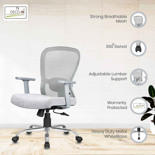 DECOIN Ergon Ergonomic Medium Back Premium Executive Office Chair Grey Combi
