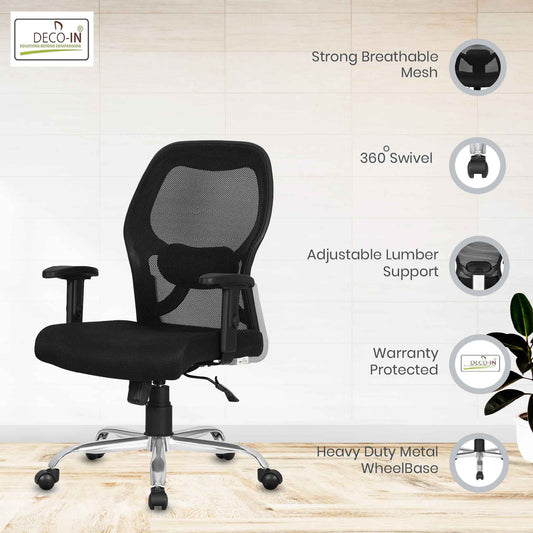 DECOIN Max Ergonomic Medium Back Premium Executive Office Chair Black