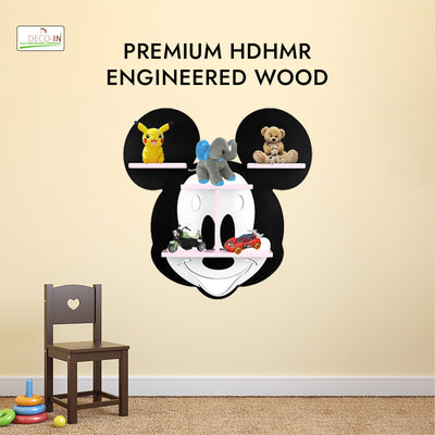 DECOIN Mickey Mouse Shaped Kids Wall Mounted Shelf Premium HDHMR Engineered Wood Floating Rack with Vibrant UV Printing for Nursery, Bedroom & Playroom Décor