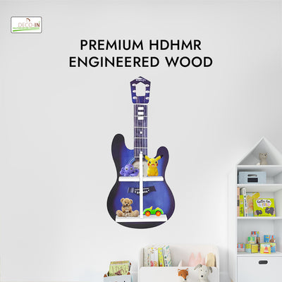 DECOIN Guitar Shaped Kids Wall Mounted Shelf Premium HDHMR Engineered Wood Floating Rack with Vibrant UV Printing for Nursery Bedroom & Playroom Décor