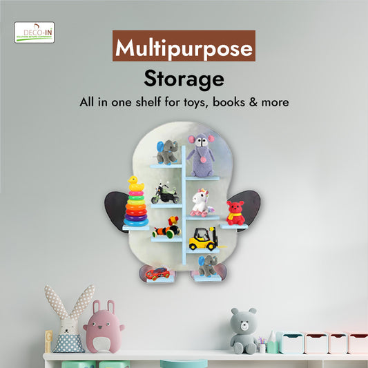 DECOIN Penguin Shaped Kids Wall-Mounted Shelf Premium HDHMR Engineering Wood Floating Rack with Vibrant UV Printing for Nursery Bedroom & Playroom Décor