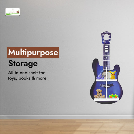 DECOIN Guitar Shaped Kids Wall Mounted Shelf Premium HDHMR Engineered Wood Floating Rack with Vibrant UV Printing for Nursery Bedroom & Playroom Décor
