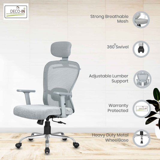 DECOIN Ergon Ergonomic High Back Premium Executive Office Chair Grey