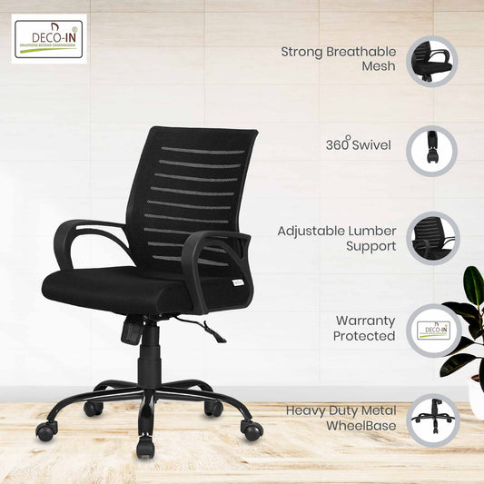 DECOIN Nomos Ergonomic Medium Back Premium Executive Office Chair Black