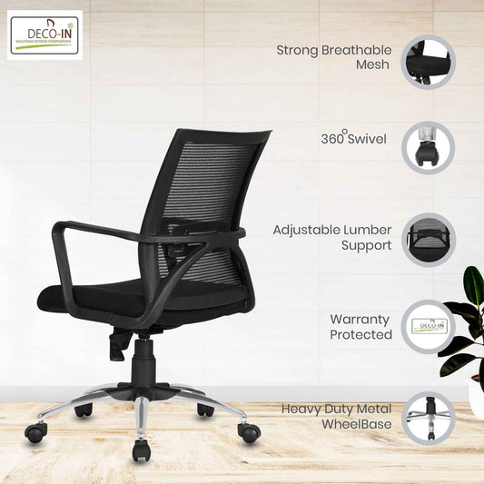 DECOIN Work Fit Ergonomic Medium Back Premium Executive Office Chair Black