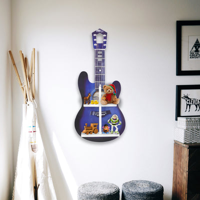 DECOIN Guitar Shaped Kids Wall Mounted Shelf Premium HDHMR Engineered Wood Floating Rack with Vibrant UV Printing for Nursery Bedroom & Playroom Décor