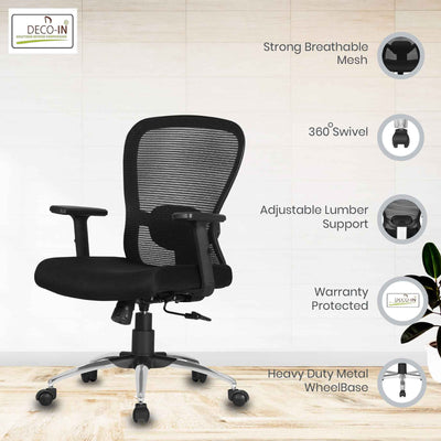 DECOIN Ergon Ergonomic Medium Back Premium Executive Office Chair Black