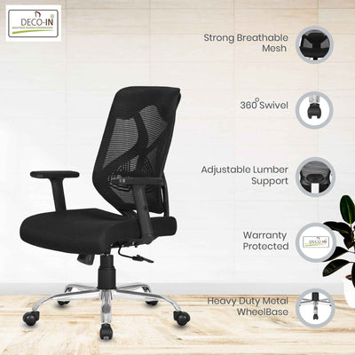 DECOIN Ergon Relax Ergonomic Medium Back Premium Executive Office Chair Black