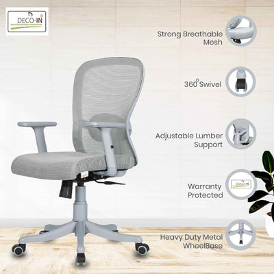 DECOIN Ergon Ergonomic Medium Back Premium Executive Office Chair Grey