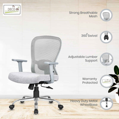 DECOIN Ergon Ergonomic Medium Back Premium Executive Office Chair Grey Combi