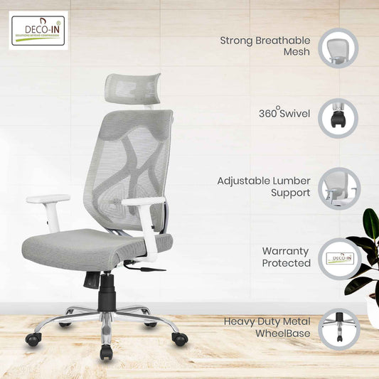 DECOIN Ergon Relax Ergonomic High Back Premium Executive Office Chair Grey