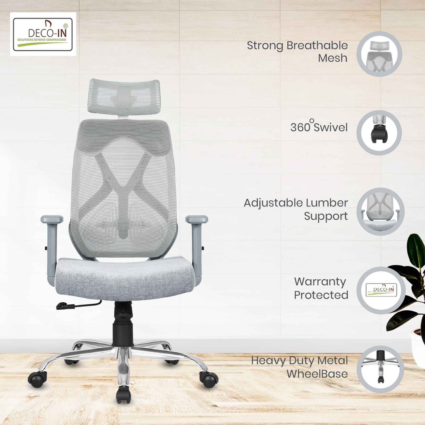 DECOIN Ergon Relax Ergonomic High Back Premium Executive Office Chair Grey Combi