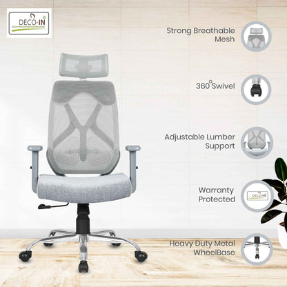 DECOIN Ergon Relax Ergonomic High Back Premium Executive Office Chair Grey Combi