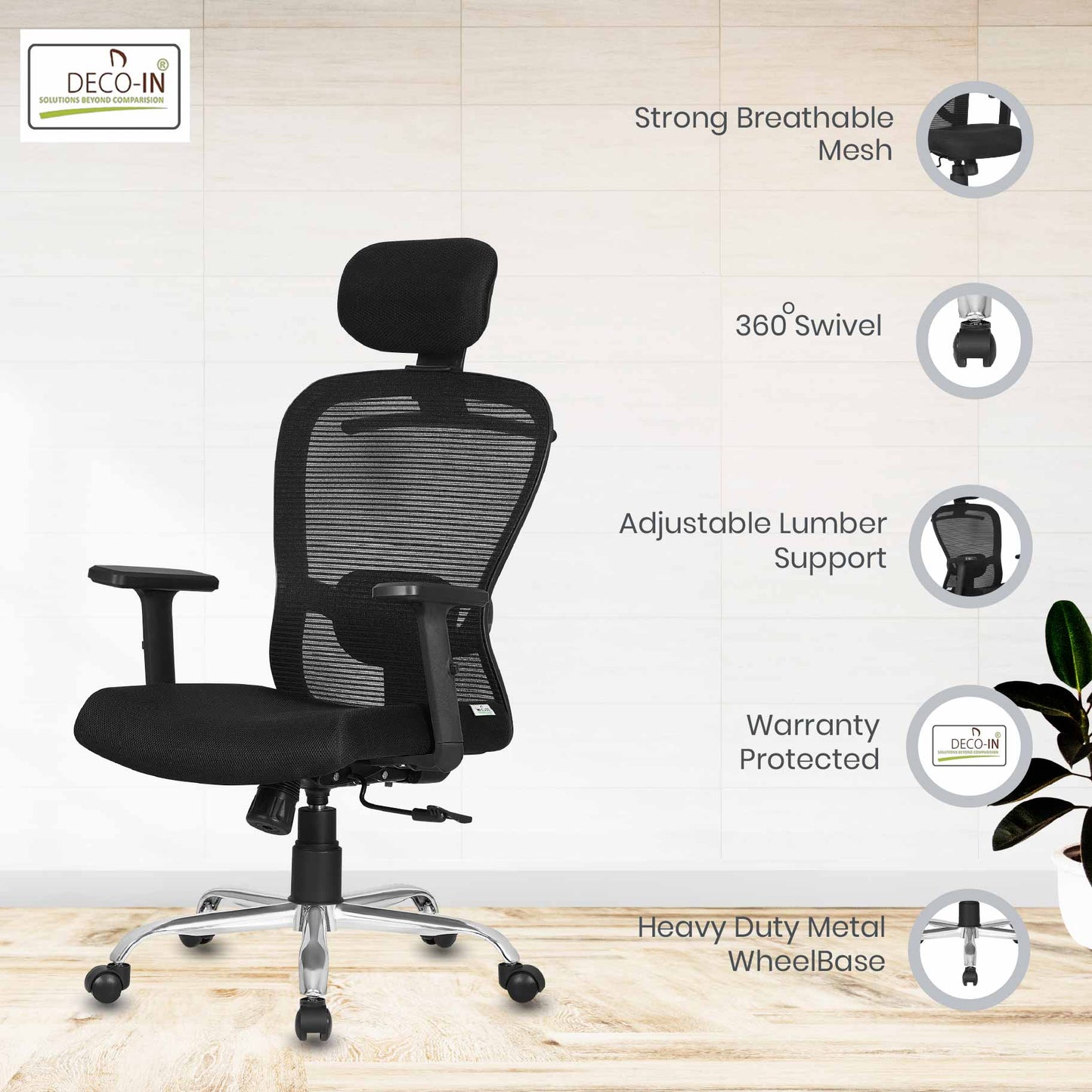 DECOIN Ergon Ergonomic High Back Premium Executive Office Chair Black