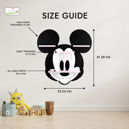DECOIN Mickey Mouse Shaped Kids Wall Mounted Shelf Premium HDHMR Engineered Wood Floating Rack with Vibrant UV Printing for Nursery, Bedroom & Playroom Décor