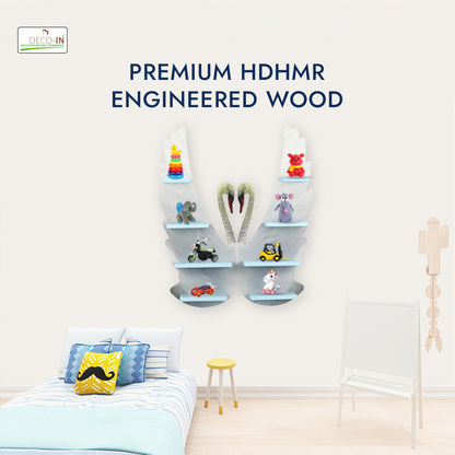 DECOIN Double Swan Shaped Kids Wall-Mounted Shelf Premium HDHMR Engineering Wood Floating Rack with Elegant UV Printing for Nursery Bedroom & Playroom Décor