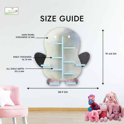 DECOIN Penguin Shaped Kids Wall-Mounted Shelf Premium HDHMR Engineering Wood Floating Rack with Vibrant UV Printing for Nursery Bedroom & Playroom Décor