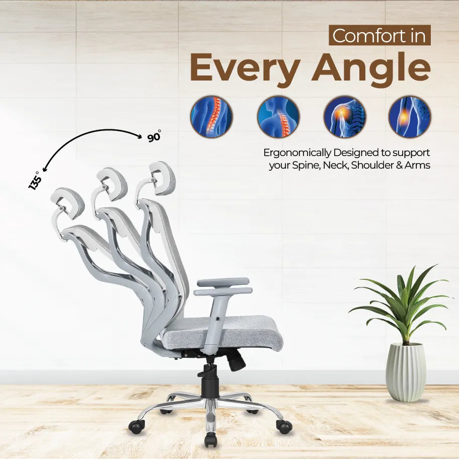 DECOIN Ergon Relax Ergonomic High Back Premium Executive Office Chair Grey Combi