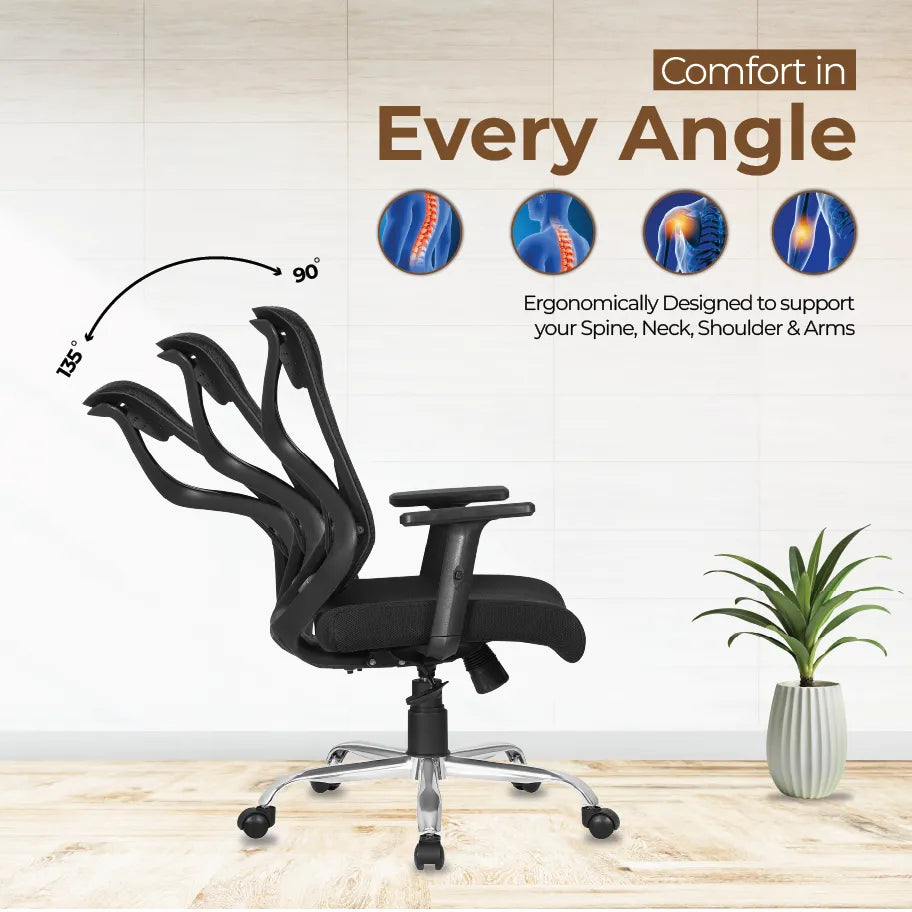 DECOIN Ergon Relax Ergonomic Medium Back Premium Executive Office Chair Black