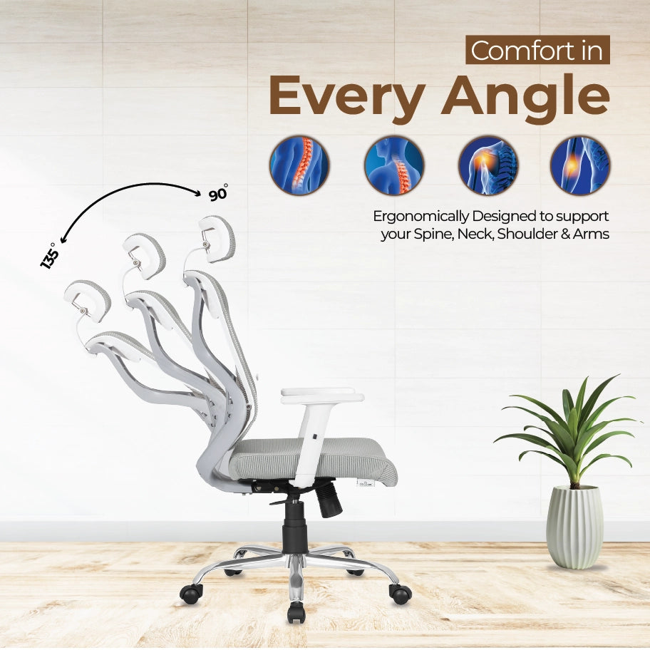 DECOIN Ergon Relax Ergonomic High Back Premium Executive Office Chair Grey