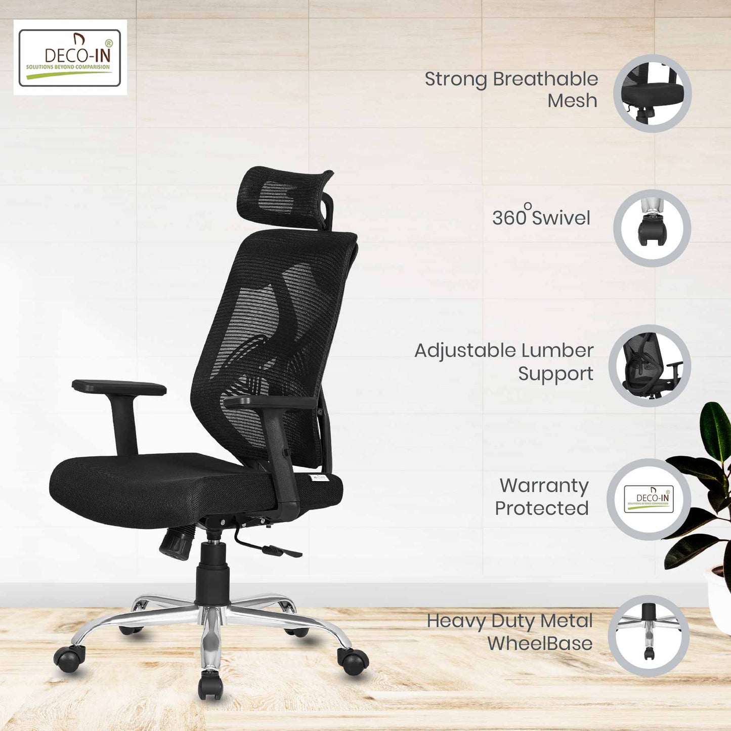 DECOIN Ergon Relax Ergonomic High Back Premium Executive Office Chair Black