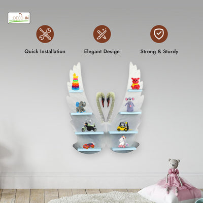 DECOIN Double Swan Shaped Kids Wall-Mounted Shelf Premium HDHMR Engineering Wood Floating Rack with Elegant UV Printing for Nursery Bedroom & Playroom Décor