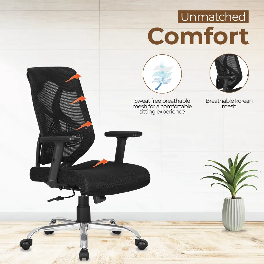 DECOIN Ergon Relax Ergonomic Medium Back Premium Executive Office Chair Black