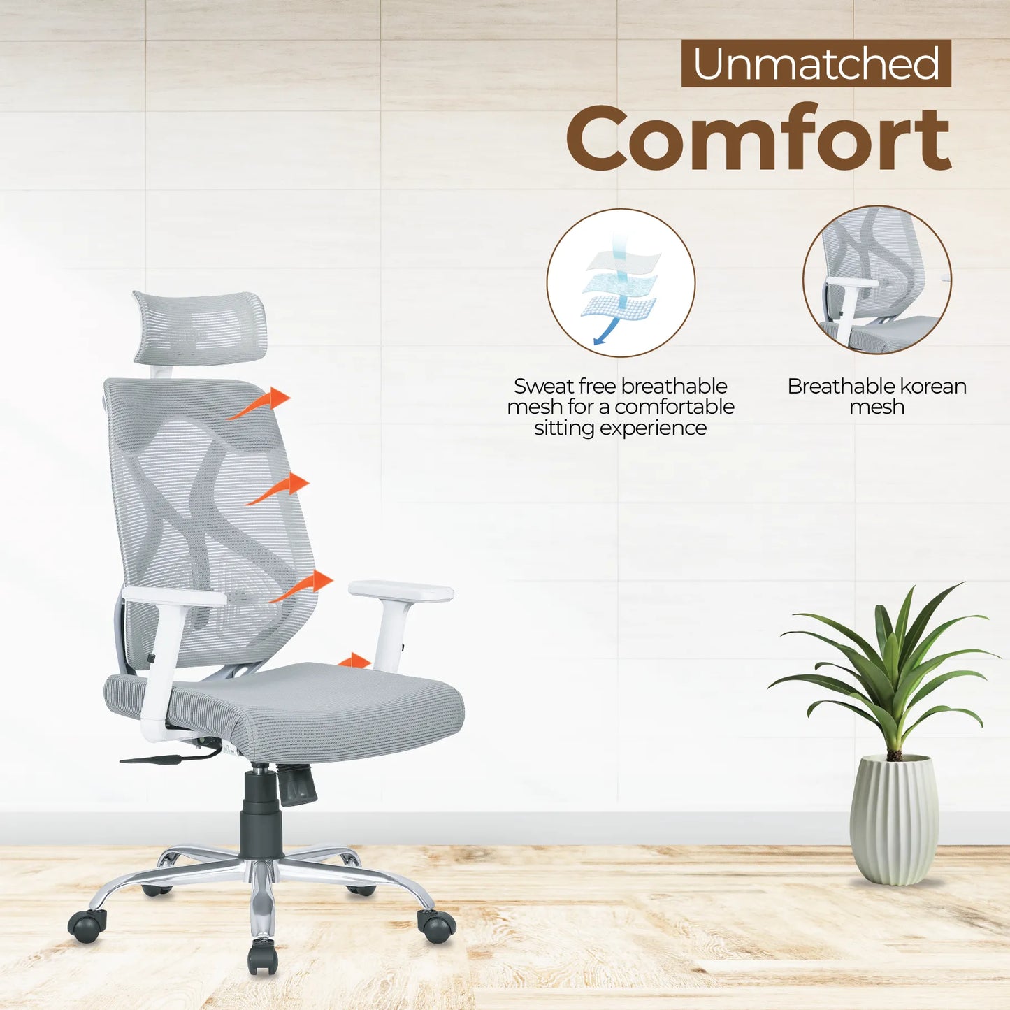 DECOIN Ergon Relax Ergonomic High Back Premium Executive Office Chair Grey