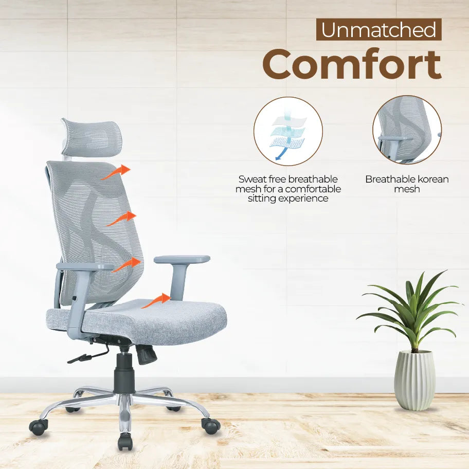 DECOIN Ergon Relax Ergonomic High Back Premium Executive Office Chair Grey Combi