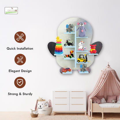 DECOIN Penguin Shaped Kids Wall-Mounted Shelf Premium HDHMR Engineering Wood Floating Rack with Vibrant UV Printing for Nursery Bedroom & Playroom Décor