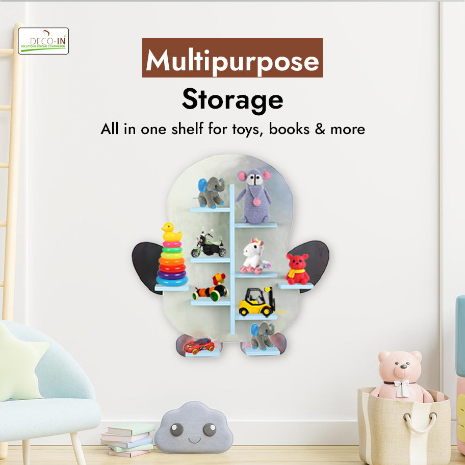 DECOIN Penguin Shaped Kids Wall-Mounted Shelf Premium HDHMR Engineering Wood Floating Rack with Vibrant UV Printing for Nursery Bedroom & Playroom Décor