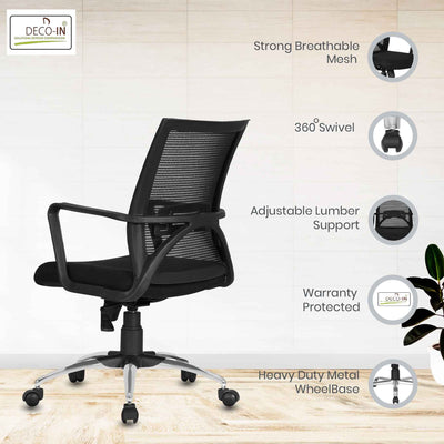 DECOIN Work Fit Ergonomic Medium Back Premium Executive Office Chair Black